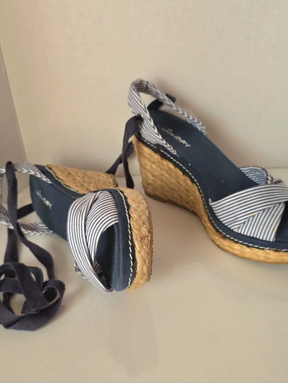Women’s Navy Striped Espadrille Wedge Sandals By: Unionbay